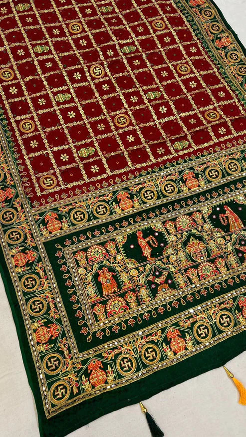 Pure Gajji Silk Hand Bandhej Garchola Sarees with Eye Catching Thread Embroidery