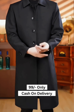 Men's Casual Trench Coat Slim Fit Notched Collar Long Jacket Overcoat Single Breasted Pea Coat wih Pockets