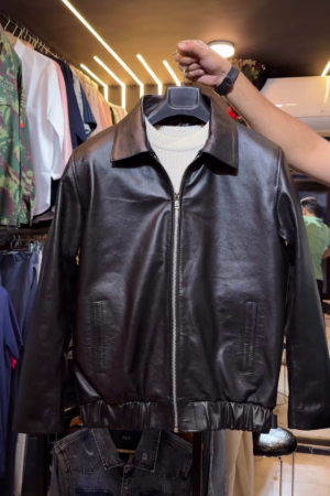 The Ultimate Hybrid: Men’s Black Leather Shirt-Collar Zip Jacket