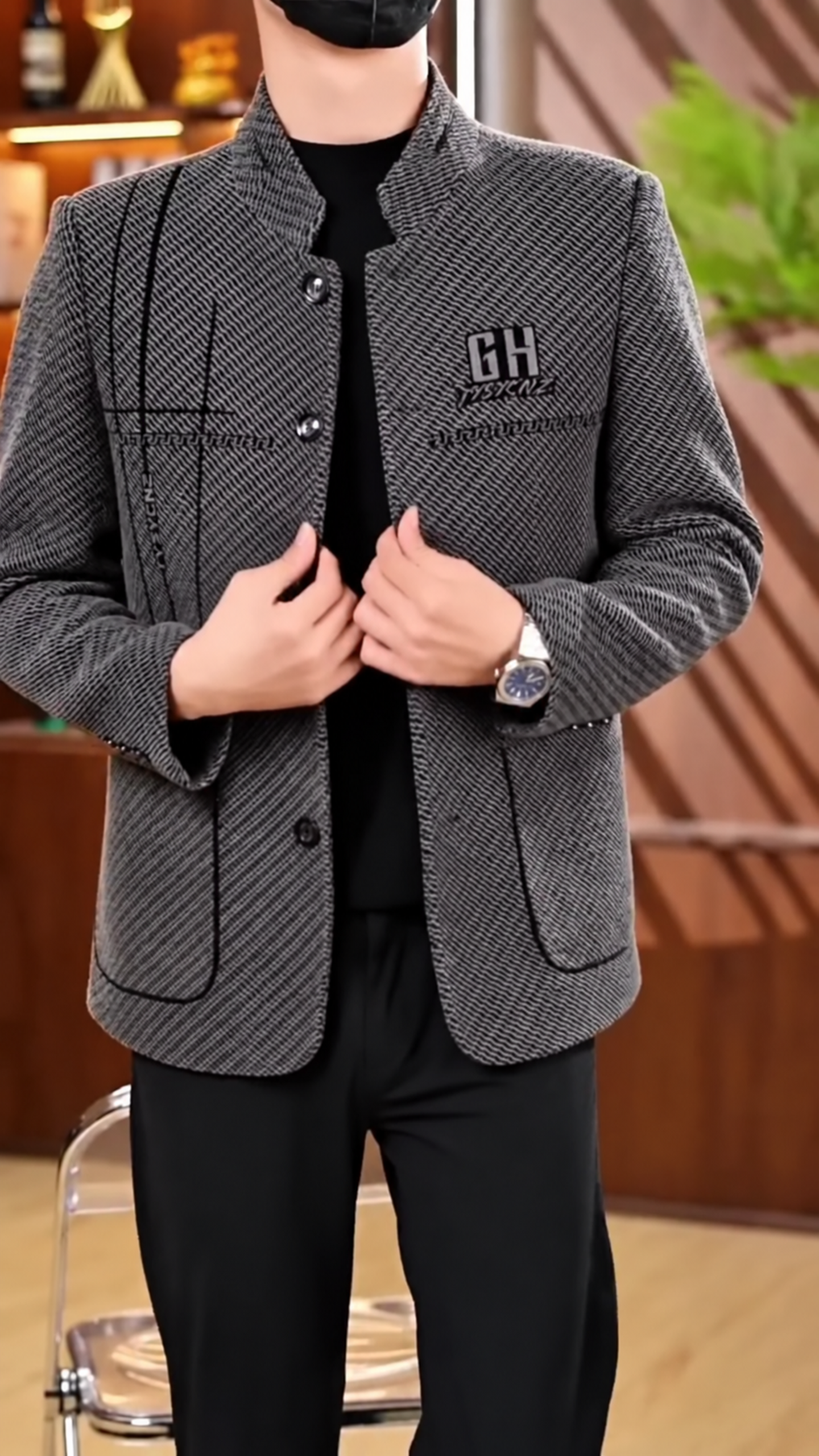 Men's Puffer Jacket Thickened Winter Coat Warm Stand Collar Color Block Zip Up Jacket Ski Bubble Coat
