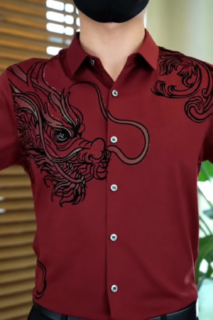 Black Serpentine Dragon Handwork Designer Shirt